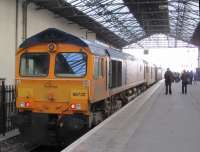 A late running Euston to Inverness sleeper service arrives behind 66732 and 73967.  The class 66 locos appear regularly on this service, with the role of the class 73 seemingly delegated to train heating duties.  ETHEL II perhaps?<br><br>[Clive Meredith 10/10/2016]