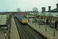 45108 northbound XP through the Midland station.<br><br>[Peter Todd 28/04/1979]