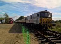 Conventional wisdom has it that there is no track on the GCR trackbed between Claydon LNE Junction and Leicester North. However, the Network South East Railway Society has a base at Finmere, where 73.130 is seen showing off its Scharfenburg coupler (intended to couple up to Nightstar stock before that scheme was abandoned). [see also image 56512] HS2 is likely to pass this way.<br><br>[Ken Strachan 13/08/2016]