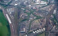 The network of lines around Old Oak Common and Willesden seen from the east. North Pole Depot is on the left, Old Oak Common Depot centre left, Willesden Junction High and Low Level to the right.<br><br>[Ewan Crawford //2001]