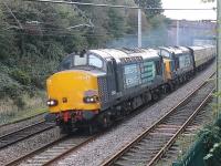 Pathfinder Tours 2016 excursion from Paignton to Fort William ran to time on the outbound leg. It is seen here passing Hest Bank behind DRS 37612 and 37601 on Friday 30th September. Unfortunately the return trip the following Monday was heavily delayed due to problems with a civil engineering train [See image 56686] and only eventually arrived in Exeter around 0600 on Tuesday - some seven hours late. <br><br>[Mark Bartlett 30/09/2016]