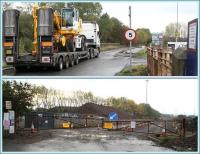 More plant and equipment arriving at the new EMU depot construction site at Millerhill early on 16 October 2016. View is east along Whitehill Road with a new arrival waiting for the access gates to be opened.<br><br>[John Furnevel 16/10/2016]