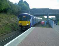 318 265 reaches journey's end at Balloch on 08/10/2016. The green notice attached to the fence is for the Samaritans. Comment is superfluous.<br><br>[David Panton 08/10/2016]