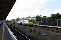 A Matissa track machine heading east through Platform one of Andover station.<br><br>[Peter Todd 15/10/2016]