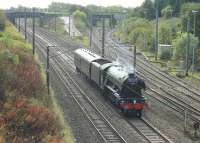 After a short visit to the East Lancashire Railway, 60103 <I>Flying Scotsman</I> worked back to the NRM via a circuitous route on 18th October 2016. Seen here passing Farington Curve Junction the A3 ran via Castleton, Manchester, Golborne, Preston, Carnforth, Skipton and Leeds.<br><br>[Mark Bartlett 18/10/2016]