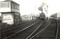 BR light Pacific 72009 <I>Clan Stewart</I> prepares to leave Stranraer Town on 16 July 1956 with the 7.25 service to Glasgow St Enoch.<br><br>[G H Robin collection by courtesy of the Mitchell Library, Glasgow 16/07/1956]