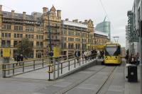 The new tram stop at Exchange Square, Manchester is on the Second City Crossing (2CC) that is nearing completion. At present Exchange Square is the limit of operations but it will soon be on a through line between Victoria and St. Peters Square. Tram 3094 is newly arrived from Rochdale and will shortly reverse to return there.<br><br>[Mark Bartlett 21/10/2016]