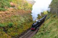 K1 No.62005 is going well as it approaches the summit at Beasdale with *The<br>
Jacobite *for Mallaig.<br><br>[John Gray 21/10/2016]