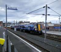 A 380 about to depart Largs for Glasgow on 22/10/2016. The second platform must be used in the morning only when there are two departures which happen too close together to allow time for a service train to come in to form one of them. That's not particularly close, but it's a long single track section to Saltcoats which limits frequency. Now if the parallel freight-only line from Hunterston to the junction were electrified and opened up to passengers, and second platforms built at West Kilbride and Ardrossan South Beach, they could just manage half-hourly ...<br><br>[David Panton 22/10/2016]