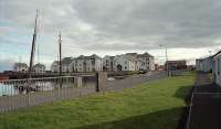 View south on what was the southbound platform at Tayport station. The Newport platform was off to the right. To the left is the harbour from which Bouch's 'floating railway' crossed to Broughty Ferry. The extensive goods yard to the south has been redeveloped and nothing remains of the passenger station.<br><br>[Ewan Crawford //1996]