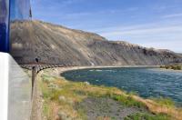 The Rocky Mountaineer beside the Thompson River between Kamloops and its junction with the Fraser River, looking back from my carriage. [See image 57053]<br><br>[Norman Glen 20/06/2016]