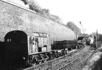 D3889 north of Galashiels station alongside Ladhope Vale with a tracklifting train on 14 October 1971. (The driver is recorded as being J Patillo ex-Hawick.)  <br><br>[Dougie Squance (Courtesy Bruce McCartney) 14/10/1971]