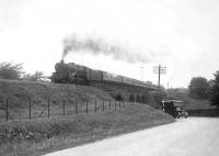 An up football special leaving Dunlop on 23 May 1953 behind Black 5 45266. [Ref query 2382]  <br><br>[G H Robin collection by courtesy of the Mitchell Library, Glasgow 23/05/1953]