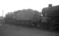 Recently withdrawn steam locomotives in the yard at Carstairs in July 1966 include B1 4-6-0 61116, with Black 5 44956 standing behind. The B1 was cut up at Motherwell Machinery & Scrap, Wishaw, in October that year; while the Black 5 met its end in the yard of Messrs McWilliams, Shettleston, during the same month.  <br><br>[K A Gray /07/1966]