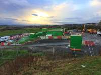 View over the lower part of the contractor's yard at the east end of Shotts station car park. Up the hill to the right is the rail access point at the end of the station platforms. <br><br>[Colin McDonald 17/11/2016]