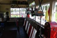 The interior of the still operational GWR signal box at Llanuwchllyn in September 2016. These days the levers and block instruments control movements on the narrow gauge tracks of the Bala Lake Railway. The box is open to the public on the strict understanding that you 'Do not touch!'<br><br>[Mark Bartlett 17/09/2016]