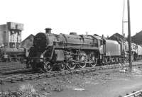 Scene in the yard at the north end of Carlisle Kingmoor shed in the mid 1960s. Nearest the camera is BR Standard class 5 4-6-0 73158, displaying a 9H, Patricroft, shed plate on its smokebox door.<br><br>[Dougie Squance (Courtesy Bruce McCartney) //]