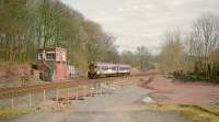 2002 and Thornhill signal box has yet to receive a lovely coat of bright red paint [see image 6604]. A Sprinter passes heading south.<br><br>[Ewan Crawford //2002]