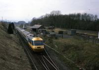 The  6th of April 1978 was the first occasion of an HST covering the Perth - Ladybank route.  The view looks west over the site of the closed station where a loop still remained.<br><br>[Graeme Blair 06/04/1978]