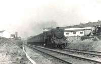 A Kilmarnock stopping train approaching Strathbungo Junction on 16 May 1961. The locomotive is Black 5 4-6-0 no 45010. [Ref query 156]<br><br>[G H Robin collection by courtesy of the Mitchell Library, Glasgow 16/05/1961]