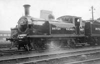 Ex-NB J83 0-6-0T 68477 stands in the sidings at Eastfield in September 1949 fresh from a visit to Cowlairs Works, complete with new number and markings. A St Margarets locomotive throughout the BR period, 68477 was eventually withdrawn from there at the end of 1962 [see image 50192].<br><br>[G H Robin collection by courtesy of the Mitchell Library, Glasgow 03/09/1949]