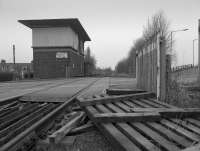 Alloa West Junction signalbox looking west.  Signalling was still in place but all was disused. Although the line west was out of use in 1985 official closure was on the 20th of December 1987<br><br>[Bill Roberton //1987]