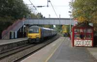 One of the small fleet of Class 322 EMUs operated by Northern pulls away from Burley-in-Wharfedale heading for Ilkley on 21st October 2016. 322483 was shuttling between the branch terminus and Bradford Forster Square. <br><br>[Mark Bartlett 21/10/2016]