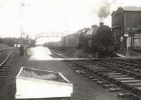 Dumfries based <I>Crab</I> 2-6-0 42918 leaving Castle Douglas with a down goods on 14 July 1956. <br><br>[G H Robin collection by courtesy of the Mitchell Library, Glasgow 14/07/1956]