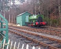 Andrew Barclay 0-6-0ST <I>'Salmon'</I> stabled in front of the small shed at Milton of Crathes on 29 November 2016 [see image 31987].<br><br>[Andy Furnevel 29/11/2016]