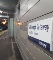 A platform view of the new Edinburgh Gateway station on the occasion of its official opening on the 9th by Transport Minister Humza Yousaf. Trains and Trams will commence calling from the 11th.<br><br>[John Yellowlees 09/12/2016]