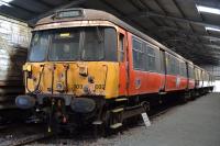 Class 303 emu adjacent to the museum building at Bo'ness.<br><br>[Bill Roberton 04/10/2016]