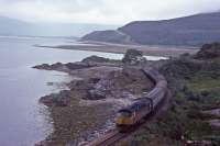 26033 skirts Loch Carron near Attadale with an Inverness - Kyle service.  5th August 1978.<br><br>[Graeme Blair 05/08/1978]
