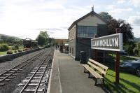 Llanuwchllyn, looking towards Dolgellau in September 2016.The still operational signal box now overlooks the narrow gauge Bala Lake tracks but much of this former GWR station looks as it did before closure in 1965.  <br><br>[Mark Bartlett 17/09/2016]