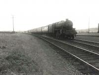 Black 5 45163 passing Kirkgunzeon on 16 July 1956 with the down 'Midday Paddy'. [Ref query 263] <br><br>[G H Robin collection by courtesy of the Mitchell Library, Glasgow 16/07/1956]