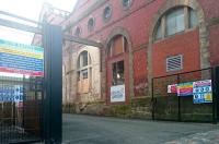 Entrance to the former Shrubhill Tram Depot site from Dryden Street on 31 December 2016. [See image 57608]<br><br>[Andy Furnevel 31/12/2016]