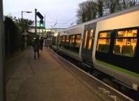 The 16.23 to Lichfield Trent Valley pauses at Barnt Green on 27 December. We had intended to make a return trip to Bromsgrove, but we didn't check the timetable first; so we took the next train to Birmingham instead. [See image 25401] for the other end of the Redditch Loop.<br><br>[Ken Strachan 27/12/2016]