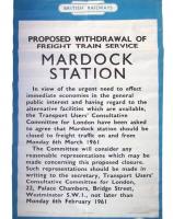 BR notice concerning the withdrawal of freight services at Mardock on the Buntingford branch with effect from 6 March 1961. The branch closed completely in 1965.<br><br>[Ian Dinmore 06/03/1961]