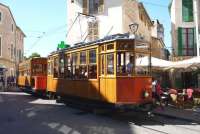 A tram in the streets of Soller, Majorca in Sept 2016.<br><br>[John Steven /09/2016]