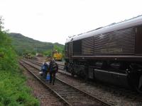Barrow crossing no more - the Mallaig-bound Royal Scotsman blocks authorised egress by ScotRail passengers from the eastbound platform at Arisaig on 11th June 2016.<br><br>[David Spaven 11/06/2016]