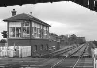 Barry West signal box seen looking west from the station in 1991.<br><br>[Bill Roberton //1991]