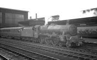 Holbeck Jubilee 4-6-0 45639 <I>Raleigh</I> awaiting departure with an unidentified southbound train at Carlisle platform 4. Thought to have been taken in 1961.<br><br>[K A Gray //1961]