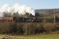 Jubilee 45690 Leander is seen a few miles north of Carnforth working the first Winter Cumbrian Mountain Express tour of 2017 to Carlisle.<br><br>[John McIntyre 21/01/2017]