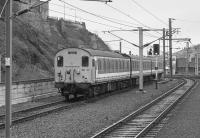 307 117, with Clacton destination, parked at Waverley Station while on trials on the North Berwick line.<br><br>[Bill Roberton //1991]