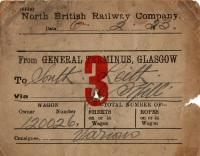 North British Railway wagon label for a wagon from General Terminus to South Leith via (where?).<br><br>[Bill Roberton 06/02/1923]