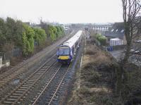 View south from the A905 Kerse Road overbridge as 170452 approaches Stirling. The bridge is due to be closed for replacement for 12 months from May 2017. The 1.8m parapets on the new bridge will not be so photo friendly.<br><br>[Colin McDonald 30/01/2017]