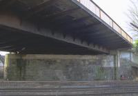 Looking west at the 1968 Kerse Road overbridge which is scheduled for replacement as part of the preparatory works for electrification. Part of the A905 will be closed for 12 months from May 2017.<br><br>[Colin McDonald 30/01/2017]