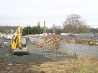 Work has started on the contractor's compound for the construction of the St. Ninian's (Millhall Road) pedestrian bridge which will replace a particularly dangerous foot crossing. According to Network Rail 'Millhall Road is already Scotland’s highest risk pedestrian level crossing – with one fatal accident and six near misses since 2010 – and faster, quieter electric trains will further increase the safety risk at the crossing'.<br><br>[Colin McDonald 30/01/2017]