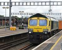 Freightliner 66414 eastbound through platform 4. <br><br>[Peter Todd 16/06/2016]