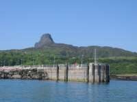 The new pier for the Isle of Eigg viewed from offshore.<br><br>[David Spaven //2016]