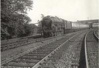 Royal Scot 46145 <I>The Duke of Wellington's Regt. (West Riding)</I> with the down 'Thames Clyde Express' at Dumfries on 16 July 1956.<br><br>[G H Robin collection by courtesy of the Mitchell Library, Glasgow 16/07/1956]